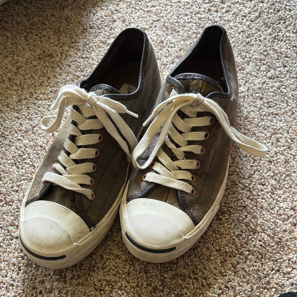 Converse Jack Purcell Plaid and White Classic Low-Top Sneakers